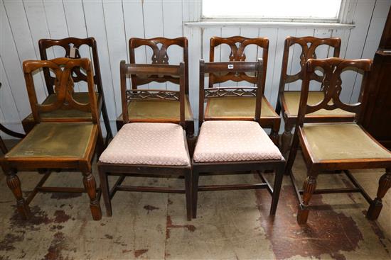 Set of six oak chairs and a pair of mahogany chairs
